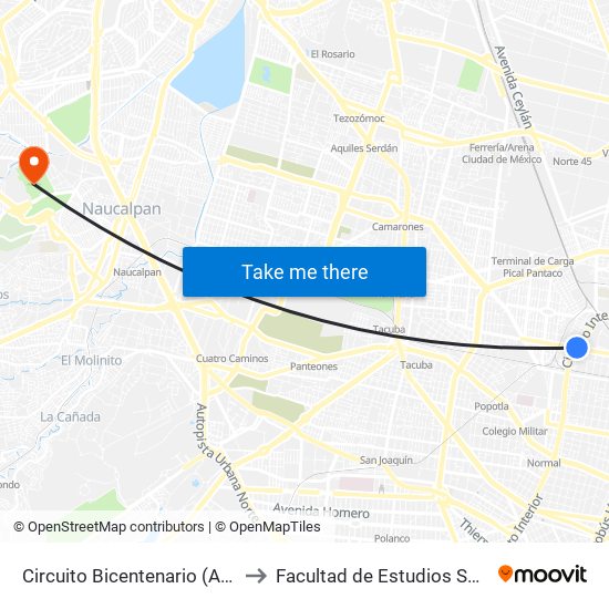 Circuito Bicentenario (Av. Río Consulado) to Facultad de Estudios Superiores Acatlán map