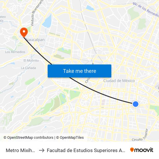 Metro Mixihuca to Facultad de Estudios Superiores Acatlán map