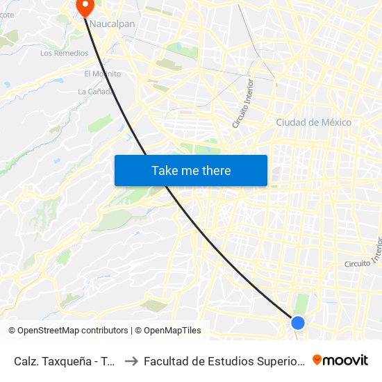 Calz. Taxqueña - Tasqueña to Facultad de Estudios Superiores Acatlán map