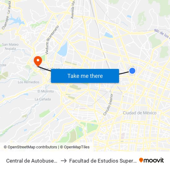 Central de Autobuses del Norte to Facultad de Estudios Superiores Acatlán map