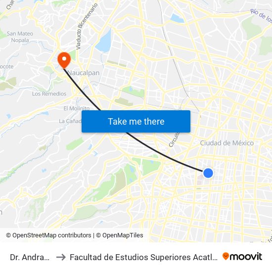 Dr. Andrade to Facultad de Estudios Superiores Acatlán map