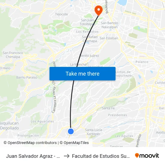 Juan Salvador Agraz - Office Depot_1 to Facultad de Estudios Superiores Acatlán map