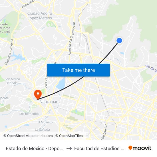 Estado de México - Deportivo Carmen Serdán to Facultad de Estudios Superiores Acatlán map