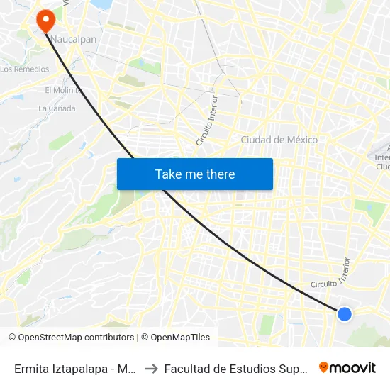 Ermita Iztapalapa - Metro Atlalilco to Facultad de Estudios Superiores Acatlán map