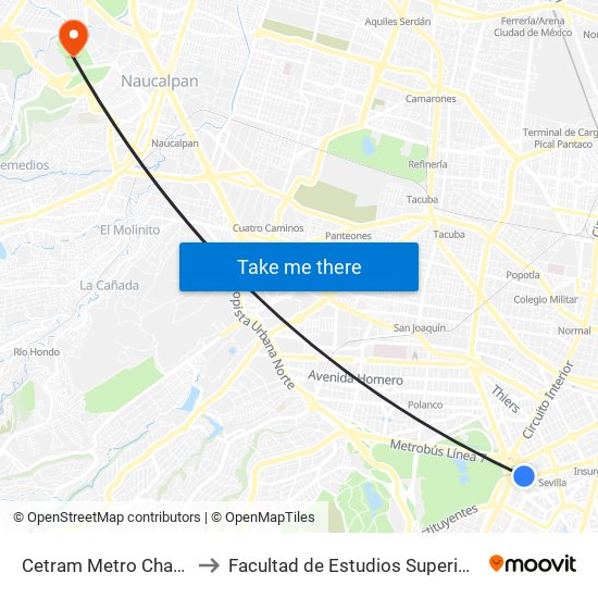 Cetram Metro Chapultepec to Facultad de Estudios Superiores Acatlán map