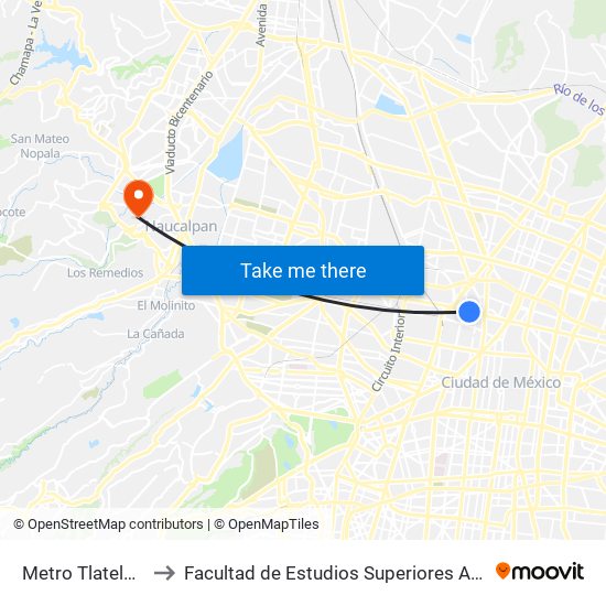 Metro Tlatelolco to Facultad de Estudios Superiores Acatlán map