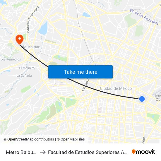 Metro Balbuena to Facultad de Estudios Superiores Acatlán map