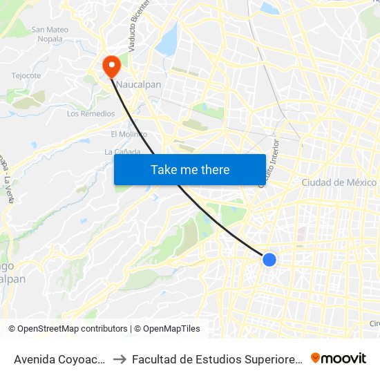 Avenida Coyoacán, 27 to Facultad de Estudios Superiores Acatlán map
