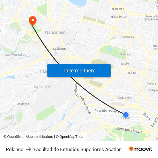 Polanco to Facultad de Estudios Superiores Acatlán map