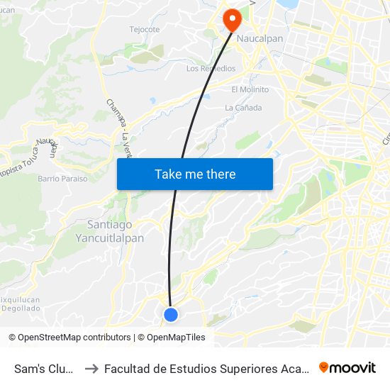 Sam's Club 2 to Facultad de Estudios Superiores Acatlán map