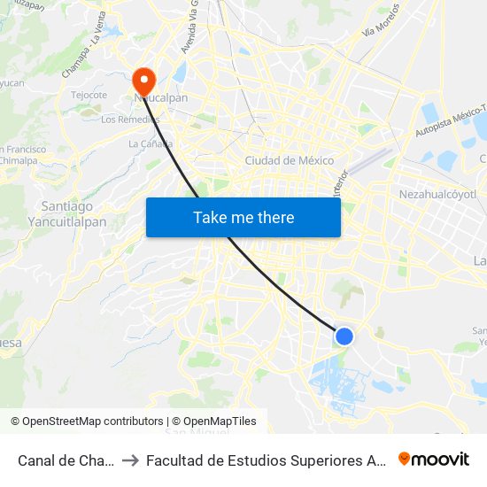 Canal de Chalco to Facultad de Estudios Superiores Acatlán map