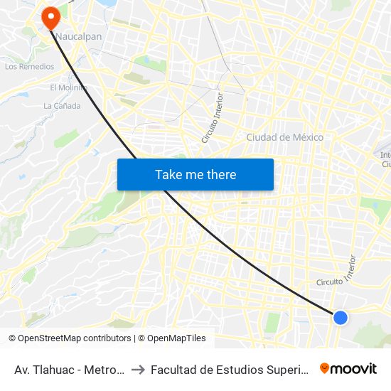 Av. Tlahuac - Metro Atlalilco to Facultad de Estudios Superiores Acatlán map