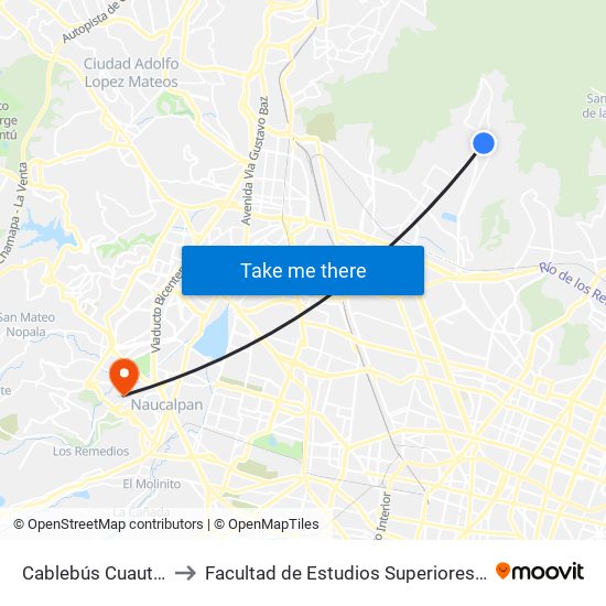 Cablebús Cuautepec to Facultad de Estudios Superiores Acatlán map
