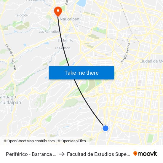 Periférico - Barranca del Muerto to Facultad de Estudios Superiores Acatlán map