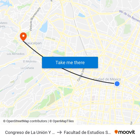 Congreso de La Unión Y Metro Candelaria to Facultad de Estudios Superiores Acatlán map