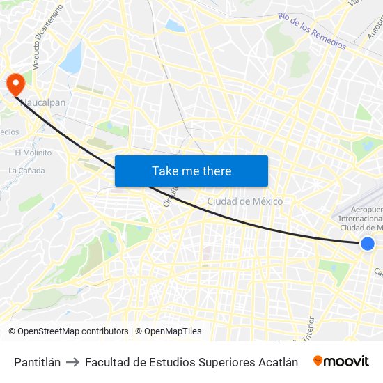 Pantitlán to Facultad de Estudios Superiores Acatlán map
