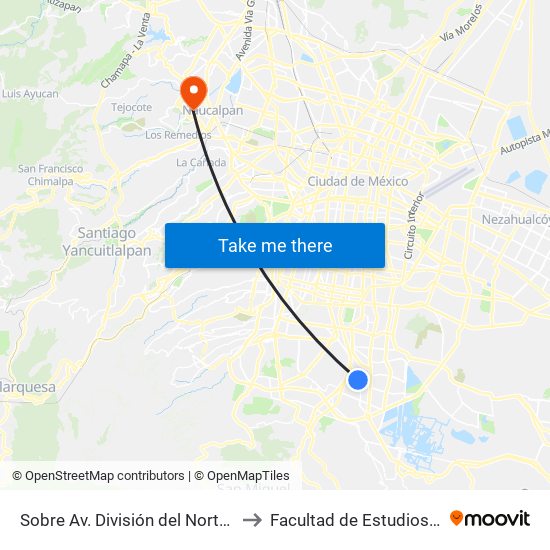 Sobre Av. División del Norte Y Calz. de Las Bombas to Facultad de Estudios Superiores Acatlán map