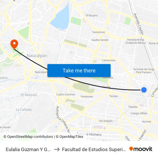 Eulalia Gúzman Y Guanabana to Facultad de Estudios Superiores Acatlán map