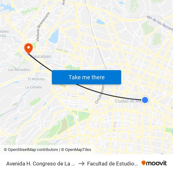 Avenida H. Congreso de La Unión - Héroes de Nacozari to Facultad de Estudios Superiores Acatlán map