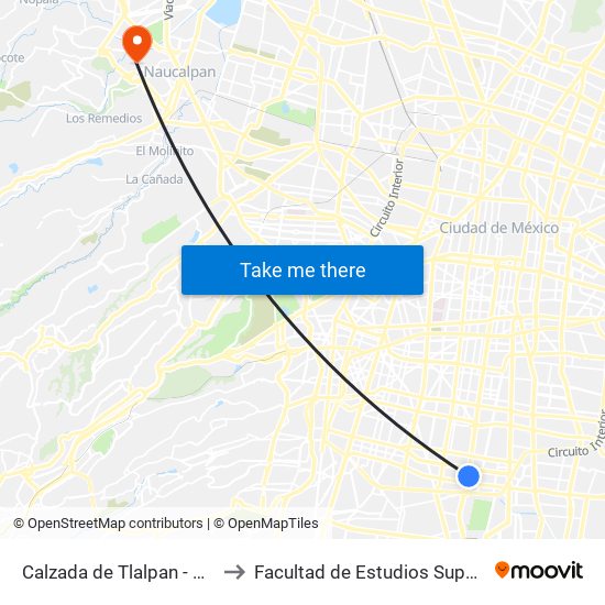 Calzada de Tlalpan - Metro Ermita to Facultad de Estudios Superiores Acatlán map