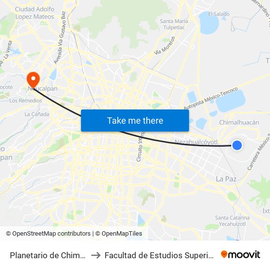 Planetario de Chimalhuacan to Facultad de Estudios Superiores Acatlán map