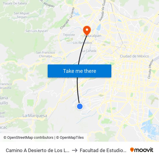 Camino A Desierto de Los Leones - Cerrada del Limbo to Facultad de Estudios Superiores Acatlán map