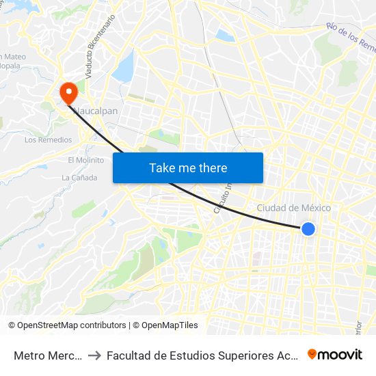 Metro Merced to Facultad de Estudios Superiores Acatlán map