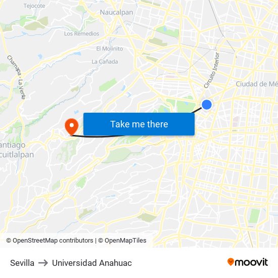 Sevilla to Universidad Anahuac map