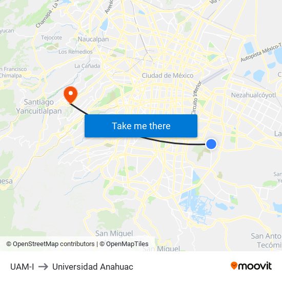 UAM-I to Universidad Anahuac map