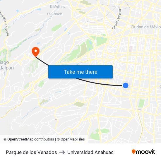 Parque de los Venados to Universidad Anahuac map