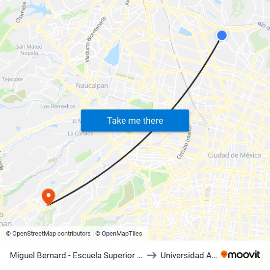 Miguel Bernard - Escuela Superior de Turismo Ipn to Universidad Anahuac map