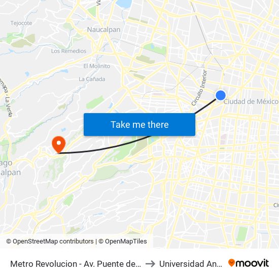 Metro Revolucion - Av. Puente de Alvarado to Universidad Anahuac map