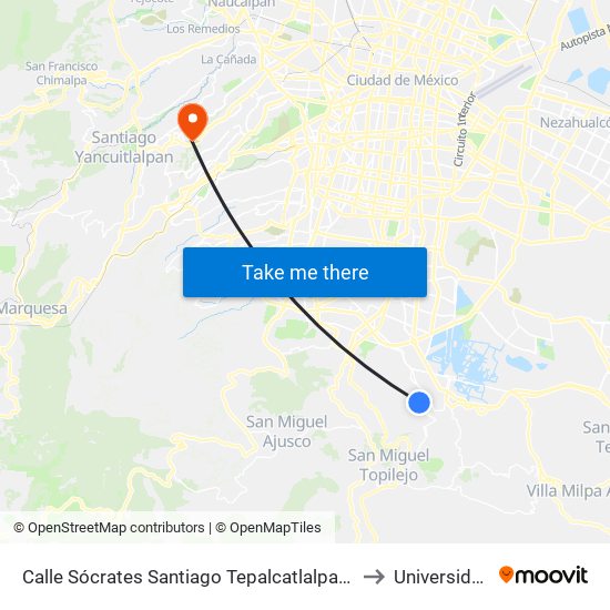 Calle Sócrates Santiago Tepalcatlalpan Xochimilco Cdmx 16200 México to Universidad Anahuac map