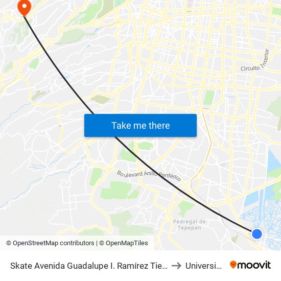 Skate Avenida Guadalupe I. Ramírez Tierra Nueva Xochimilco Cdmx 16050 México to Universidad Anahuac map
