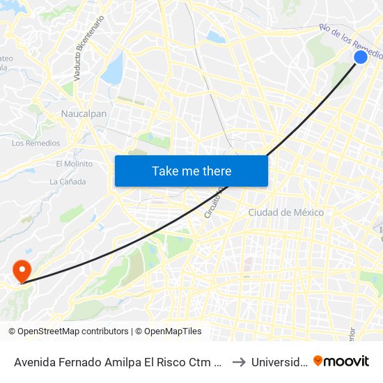 Avenida Fernado Amilpa El Risco Ctm Gustavo A. Madero Cdmx 07090 México to Universidad Anahuac map