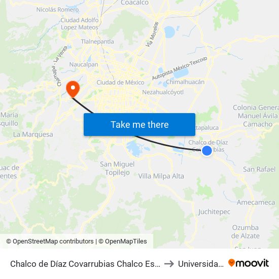Chalco de Díaz Covarrubias Chalco Estado de México 56625 México to Universidad Anahuac map