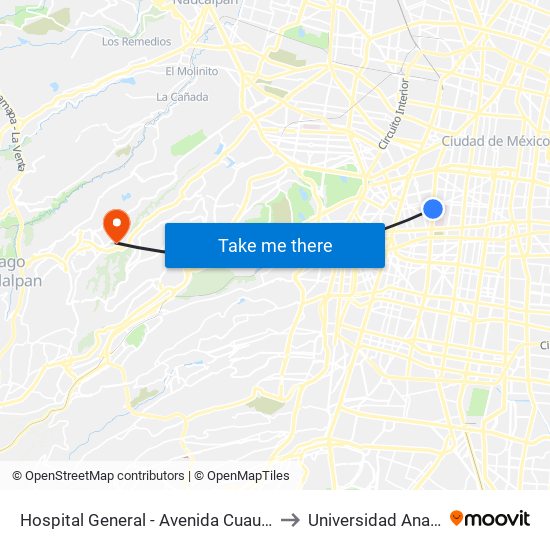 Hospital General - Avenida Cuauhtémoc to Universidad Anahuac map