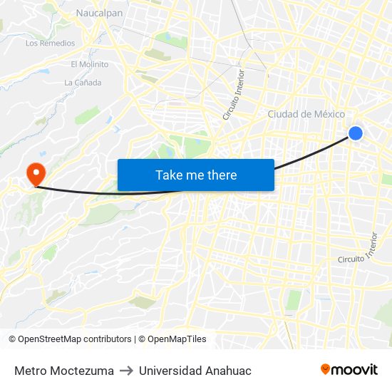 Metro Moctezuma to Universidad Anahuac map