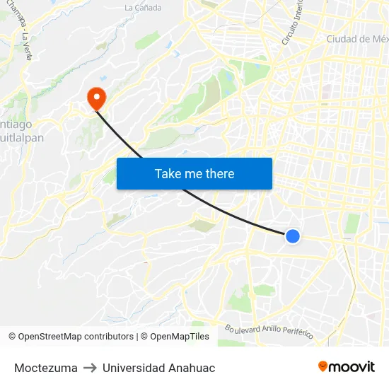 Moctezuma to Universidad Anahuac map