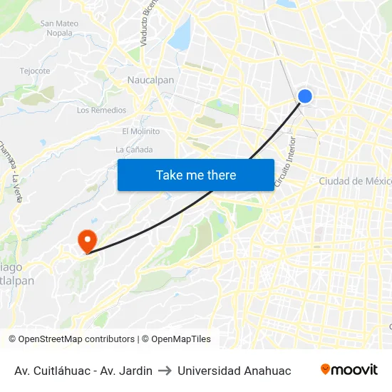 Av. Cuitláhuac - Av. Jardin to Universidad Anahuac map