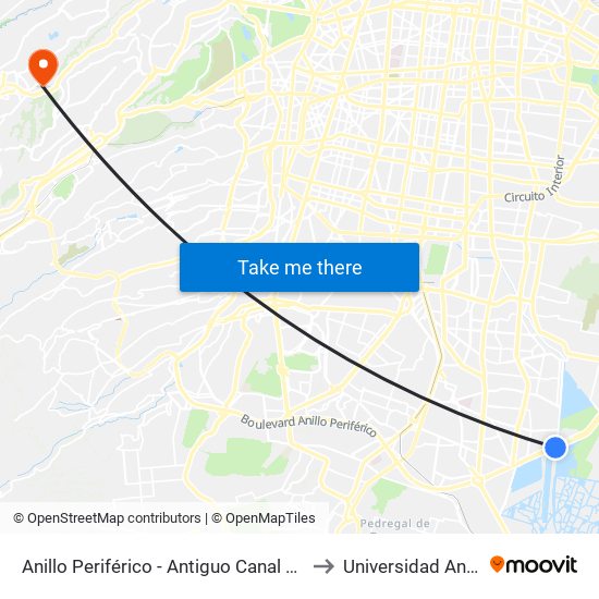 Anillo Periférico - Antiguo Canal Cuemanco to Universidad Anahuac map