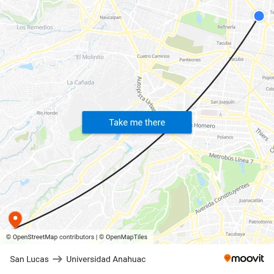 San Lucas to Universidad Anahuac map