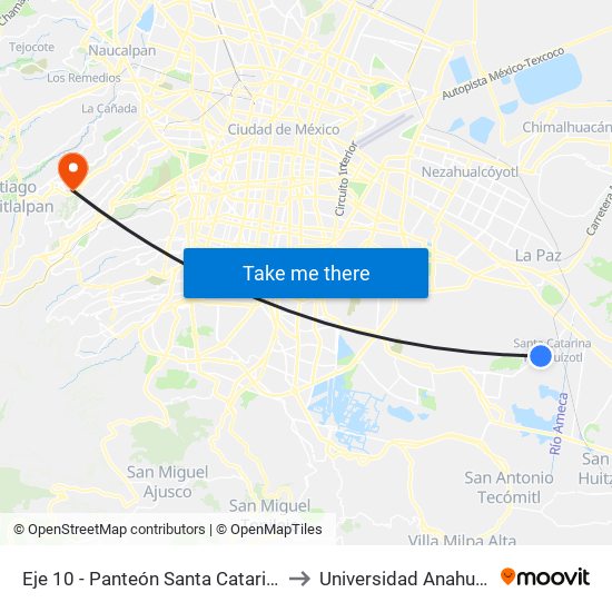 Eje 10 - Panteón Santa Catarina to Universidad Anahuac map