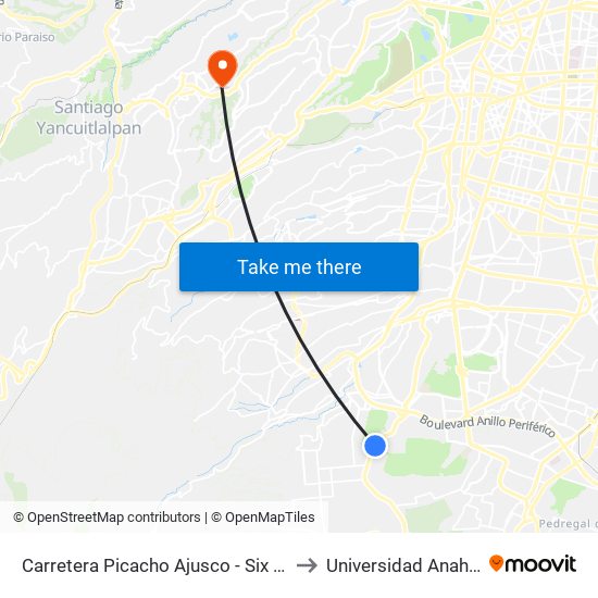 Carretera Picacho Ajusco - Six Flags to Universidad Anahuac map