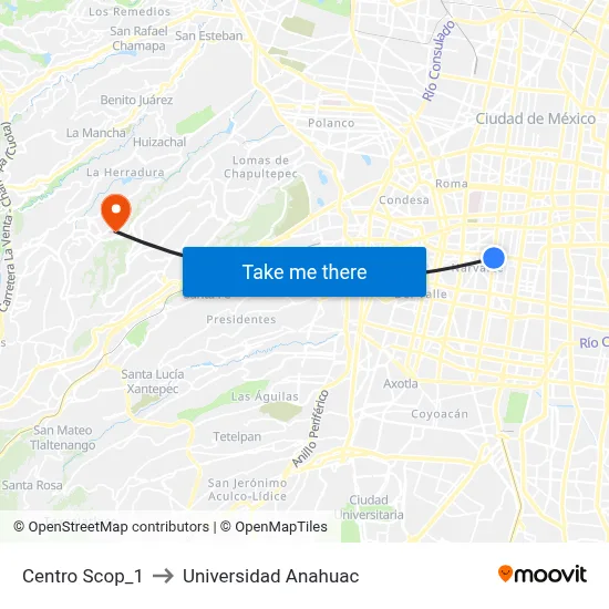 Centro Scop_1 to Universidad Anahuac map