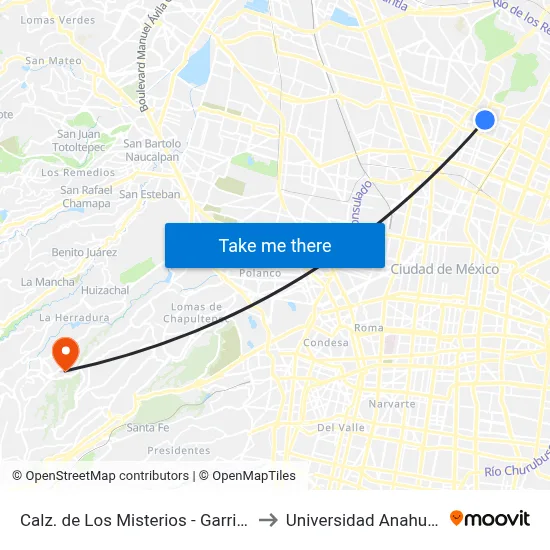 Calz. de Los Misterios - Garrido to Universidad Anahuac map