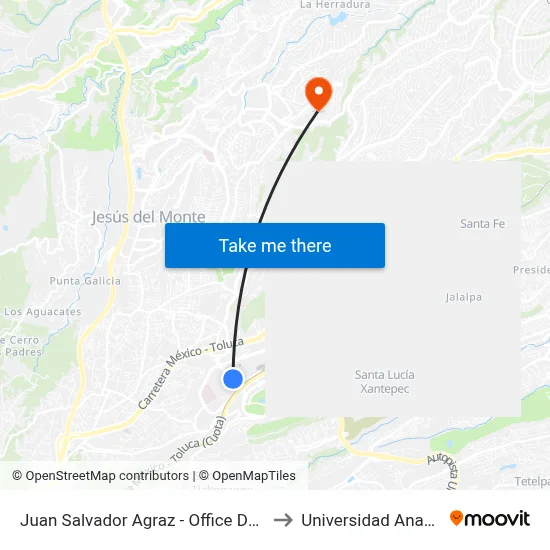 Juan Salvador Agraz - Office Depot_1 to Universidad Anahuac map