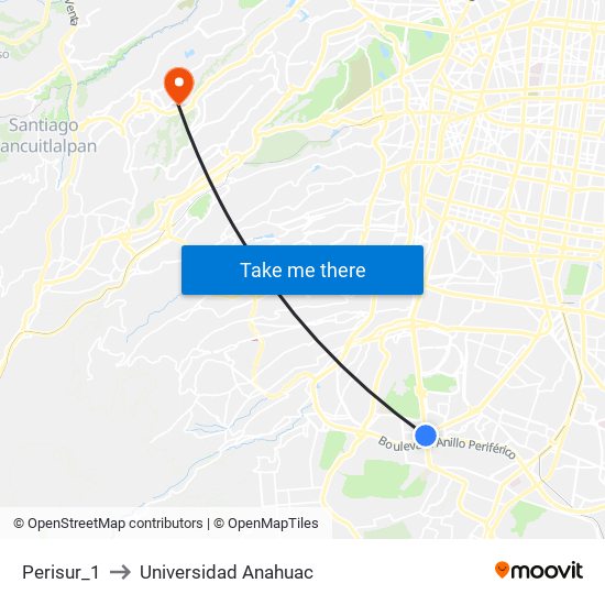 Perisur_1 to Universidad Anahuac map