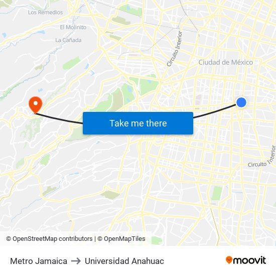 Metro Jamaica to Universidad Anahuac map