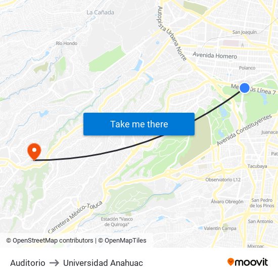 Auditorio to Universidad Anahuac map